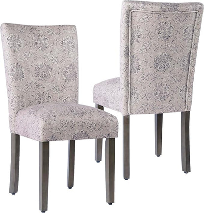 HomePop Classic Parsons Dining Chair -Gray Linen Artistic Floral Print by HomePop