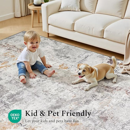 Rugflix 8x10 Area Rugs for Living Room, Washable Beige Grey Large Rug | Machine - Image 6