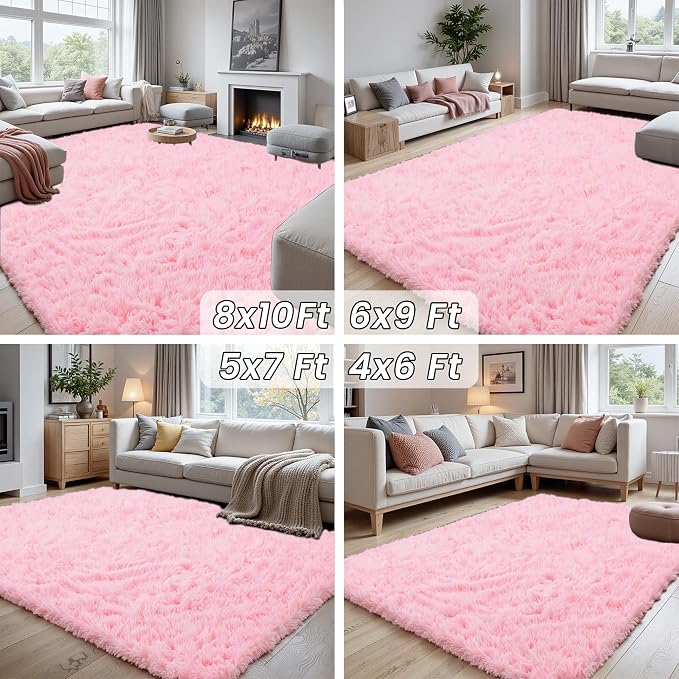 4x6 Fluffy Shag Area Rugs for Living Room Bedroom: Soft Carpet Light Pink | - Image 7