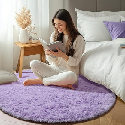 Light Purple Round Rugs 5ft, Fluffy Soft Circle Area Rug - Image 6