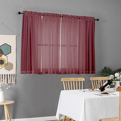 Chyhomenyc Short Sheer Curtains 45 Inches Length 2 Pieces, Light Filtering Soft - Image 2
