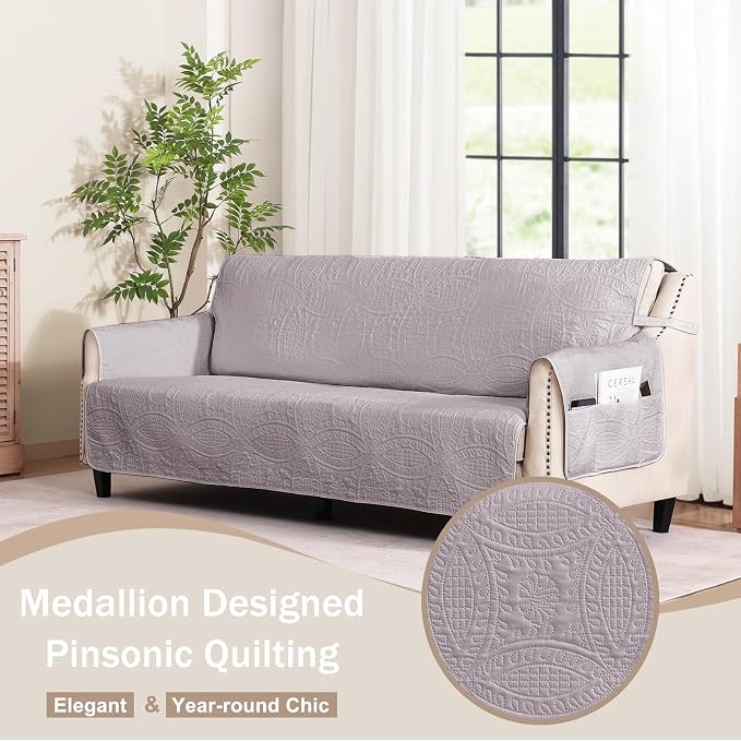 Soft Quilted Couch Cover with Pockets - Image 2