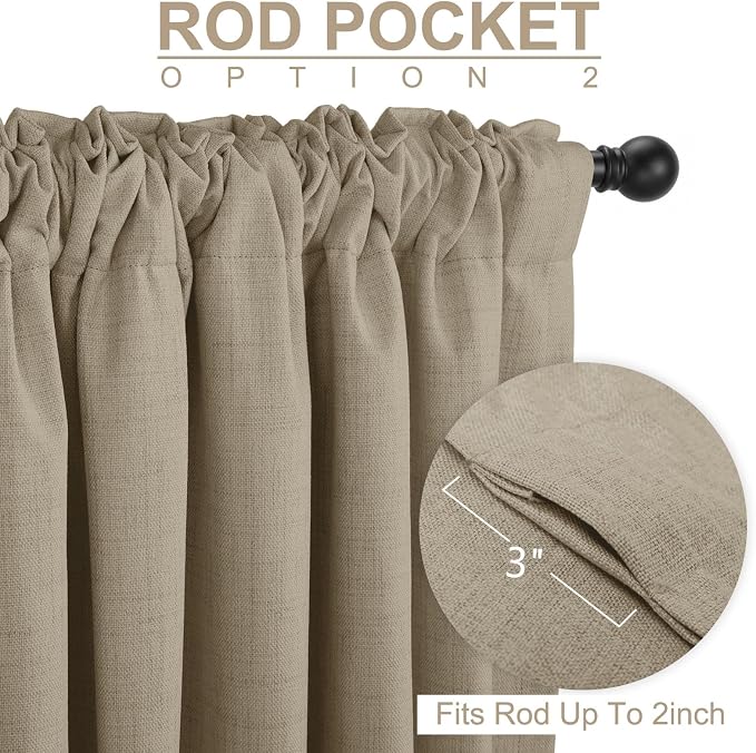 Faux Linen Total Blackout Sliding Door Curtains 108 Inches Long Plaza Taupe | - Image 4