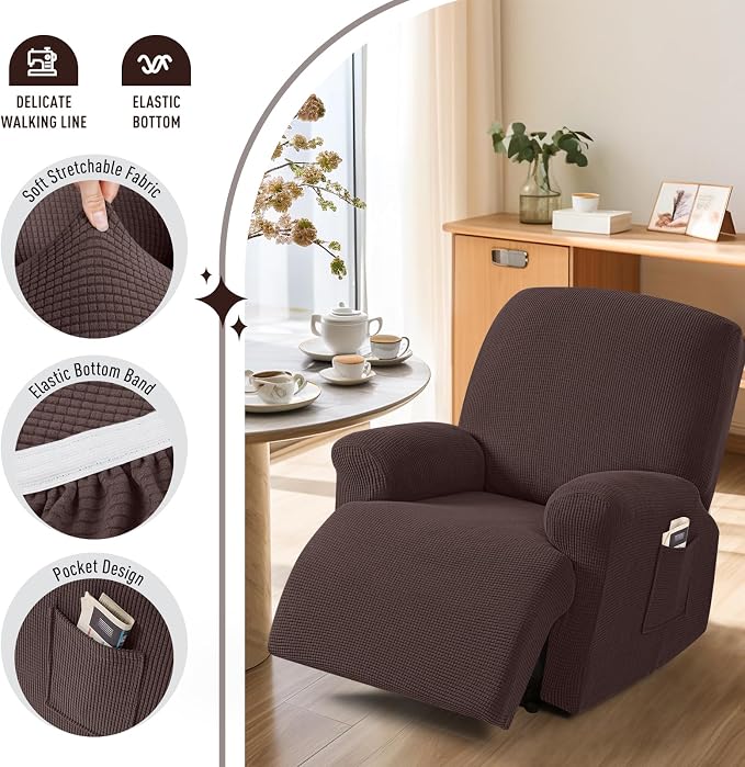 TAOCOCO Recliner Cover 4-Pieces, Recliner Stretch Sofa Slipcover, Recliner - Image 3