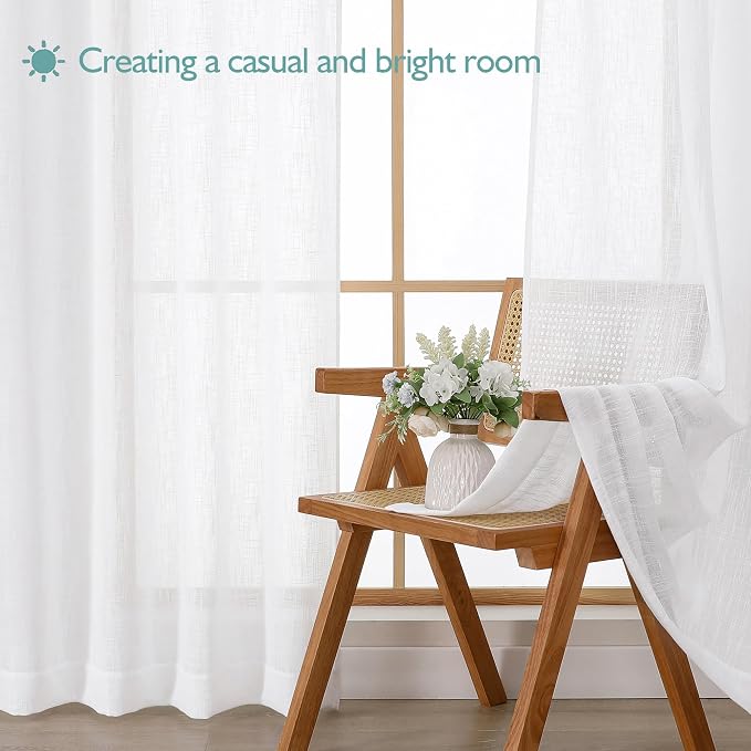 Chyhomenyc Extra Long White Semi Sheer Curtains 108 Inches Long 2 Panels Set - Image 7