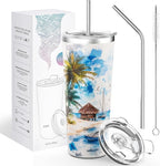 THILY Vacuum Insulated Stainless Steel Tumbler Travel Mug 26 oz Coffee Cup with 2 Lids and Straws, Splash Proof, Reusable, Keep Iced Drinks Cold, Coastal Breeze
