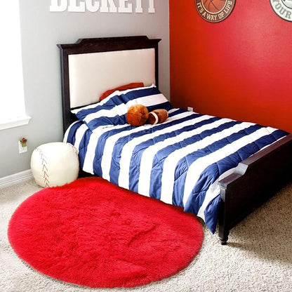 Amdrebio Red Shag Big Round Area Rug 6Ft - Image 5