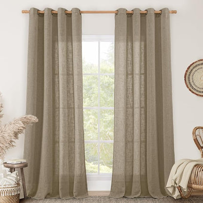 Taupe Semi Sheer Linen Curtains by LAMIT