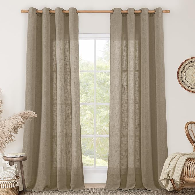 Taupe Linen Curtains 90 Inch Length by LAMIT