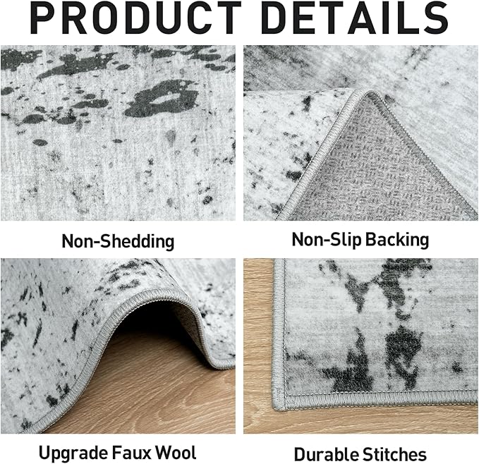 6x9 Area Rugs for Living Room: Washable Abstract Black White Grey Carpet | - Image 5