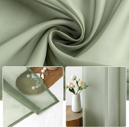MIULEE Sage Green Sheer Curtains 54 X 63 Inches, 2 Panels | Elegant Window - Image 3