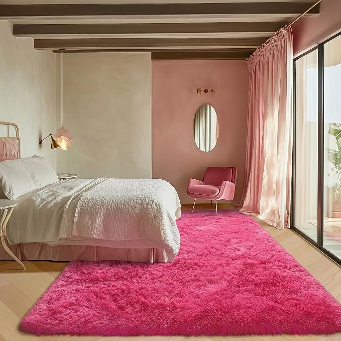 Hot Pink Area Rugs for Bedroom Living Room, Fluffy Fuzzy Shag Shaggy 4x6 - Image 7