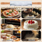 Marble Rolling Pin - 18.9" Marble Rolling Pins for Baking, Pastry, Pizza Dough & More - Polished Non-Stick Surface, Long Dough Roller with Wooden Handles & Base