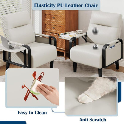 Andeworld Modern Beige Accent Chair, PU Leather Upholstered Armchair Side Chair - Image 5