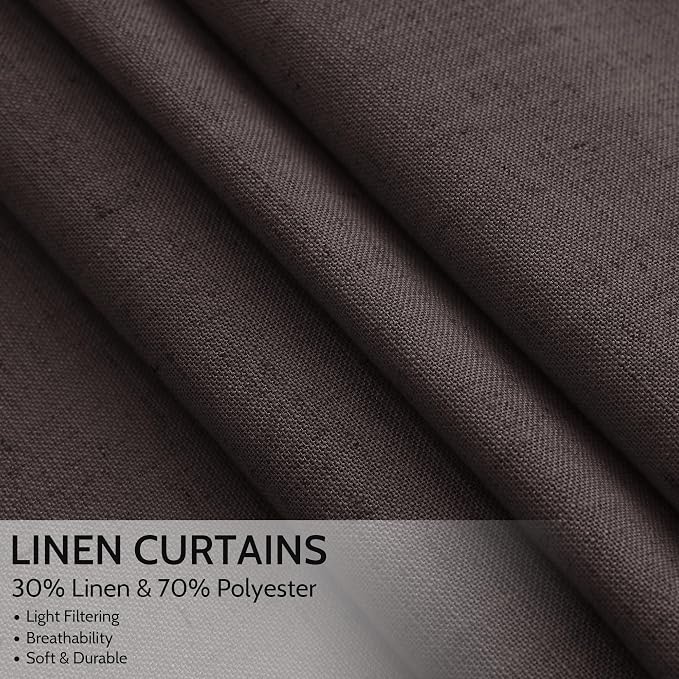 Cocoa Coffee Curtains 102 Inches Long, Back Tab Linen Blend Light Filtering - Image 2