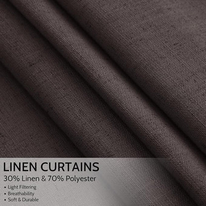 Cocoa Coffee Curtains 102 Inches Long, Back Tab Linen Blend Light Filtering - Image 2