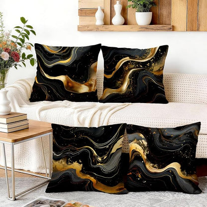 OBSEDE Abstract Black Gold Marble Decorative Throw Pillow Covers 18 × 18 in - Image 5