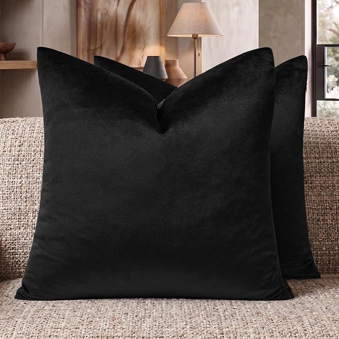 GIGIZAZA Black Velvet Pillow Covers 20x20 Decorative Pillows Pack of 2 | Throw by GIGIZAZAFocusingonhomedecoration