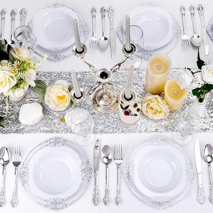 100PCS Silver Plastic Bowls - 12 oz Silver Disposable Salad Bowls - Heavy Duty Disposable Soup Bowl - Fancy Plastic Ice Cream Bowl for Weddings Parties Dinners Picnics