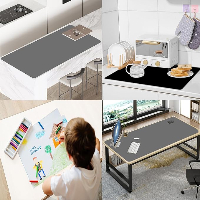 47.2''x23.6''(120cmx60cm) Large Silicone Mat for Kitchen Counter, Non-Slip Heat Resistant Countertop Protector, Waterproof Silicone Craft Mat for Kitchen Island, Translucent Brown
