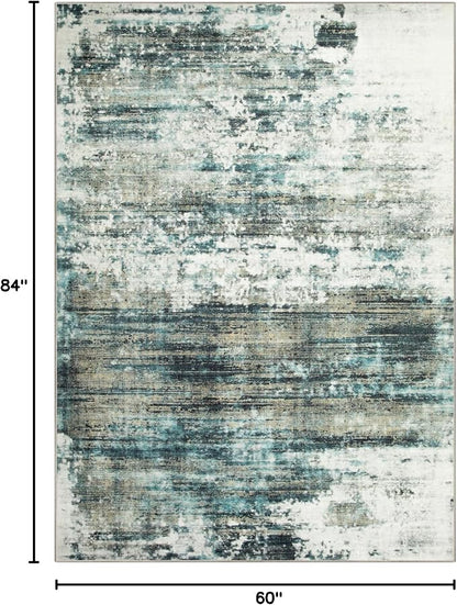 5x7 Area Rugs for Living Room: Washable Abstract Teal Green Badroom Carpet | - Image 2