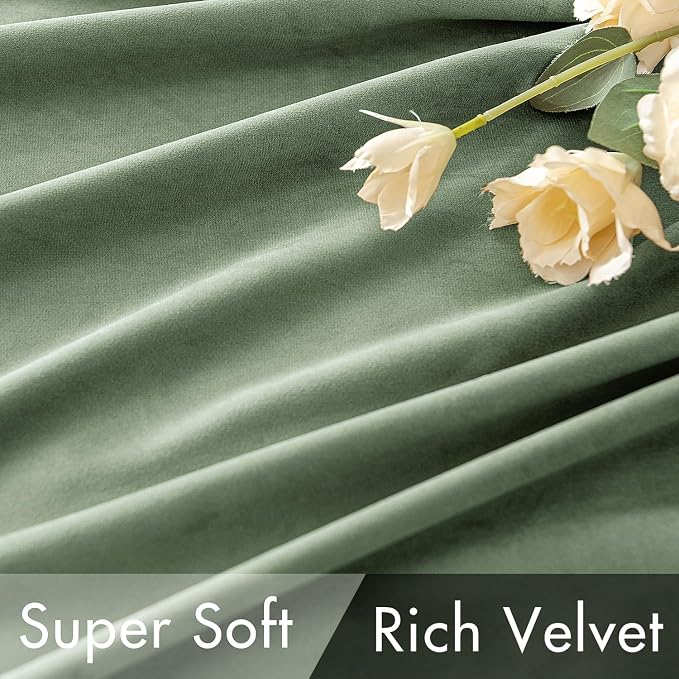 MIULEE Sage Green Velvet Curtains 52x63 inches Luxury Blackout Curtains | - Image 4