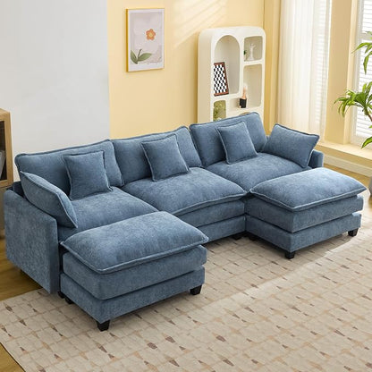 111'' Sectional Cloud Deep Seat Couch, Oversized Chenille U Shaped Sectional by WUTUTUEE