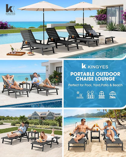 KINGYES HDPE Lounge Chair Outdoor Set of 2, Patio Chaise Lounge Recliner - Image 7