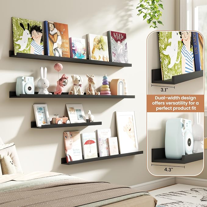 Fun Memories Picture Ledge Shelves Set of 4, 48 Inch Rustic Wall Mounted - Image 6