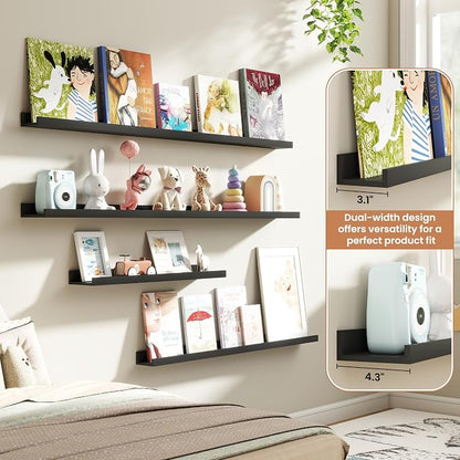 Fun Memories Picture Ledge Shelves Set of 4, 24 Inch Rustic Wall Mounted - Image 6