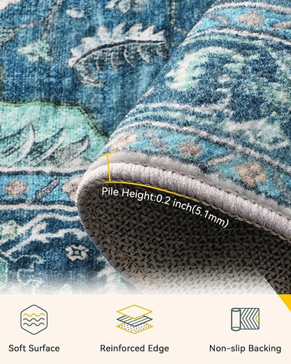 RELEANY Washable Area Rug, Runner 2'x9', Teal | Non-Slip, Water Repellent - Image 2