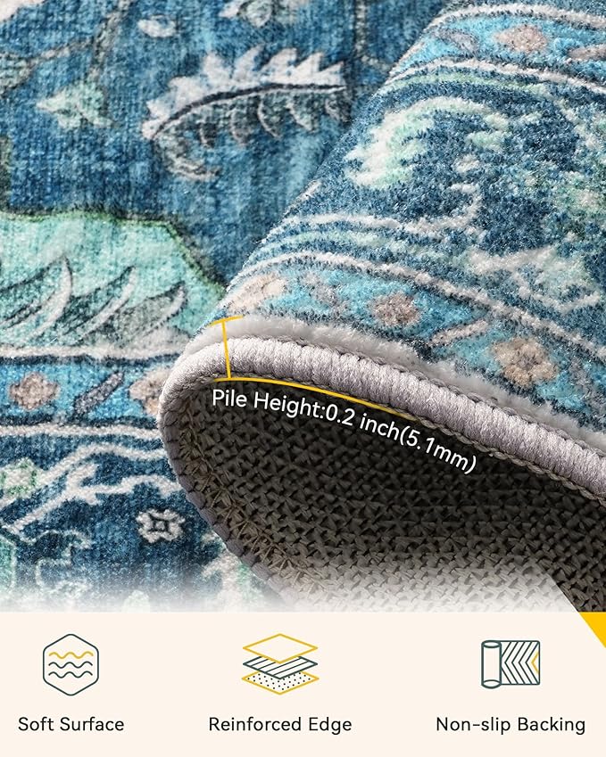 RELEANY Washable Area Rug, Runner 3'x7', Teal | Non-Slip, Water Repellent - Image 3