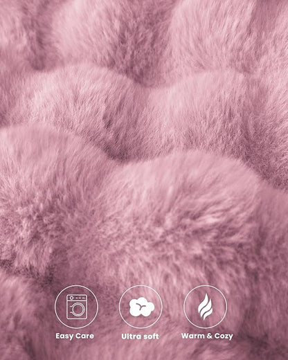Ultra Soft Cozy Faux Fur Throw Blanket, Fuzzy Plush Thick Bubble Blanket - Image 5
