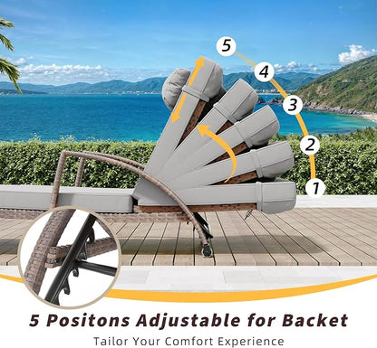 GarveeLife 2-Piece Rattan Patio Folding Chaise Lounge, 5-Position Adjustable - Image 4