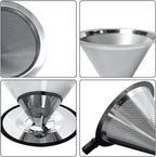 Pour Over Coffee Dripper-Stainless Steel Coffee Filter,Reusable Drip Cone Coffee Filter Portable Pour for 1-4 Cup (With Silicone Ring, L)