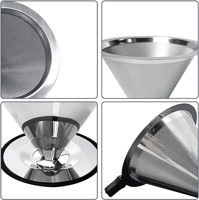 Pour Over Coffee Dripper-Stainless Steel Coffee Filter,Reusable Drip Cone Coffee Filter Portable Pour for 1-4 Cup (With Silicone Ring, S)