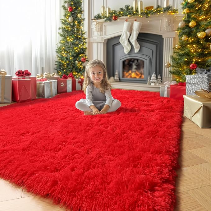 Amdrebio Red Christmas Fluffy Big Area Rug 6x9 - Image 5
