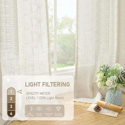 Light Filtering Natural Linen Curtains 63 inches Long 70 x 63 Inch | Ivory Cream - Image 4
