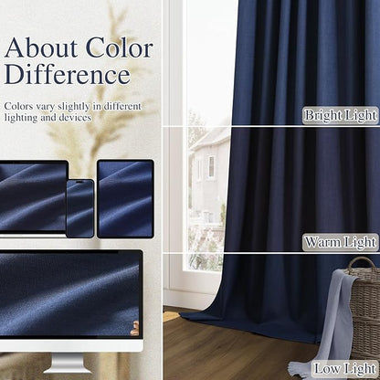 Navy Blue 100% Blackout Curtains 90 Inch Length 2 Panels Set - Image 7