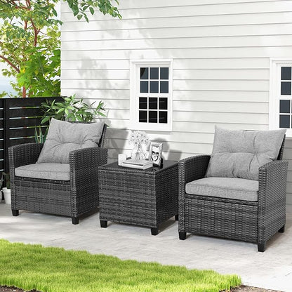 HAPPYGRILL 3 Pieces Patio Conversation Set, Outdoor Furniture Set PE Rattan - Image 4