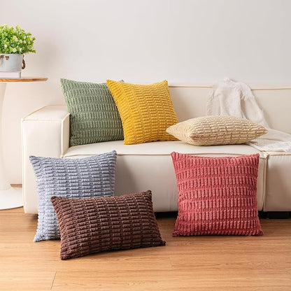 Pack of 2 Corduroy Decorative Throw Pillow Covers 12x20 Inch, Dark Brown | Fall - Image 5
