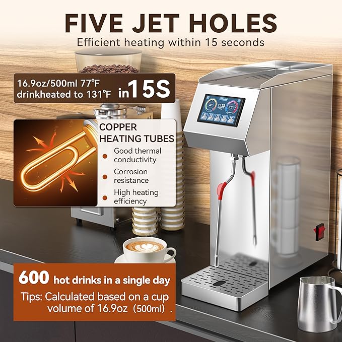 Automatic Commercial Milk Frother 2000W, 5L Professional Stainless Steel Steam Electric Milk Frothers Machine, Six-gears Temperature Setting With LED Display For Tea Coffee Shop (110V-120V)
