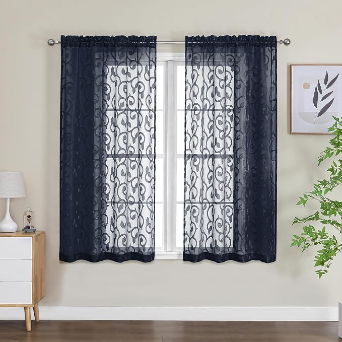 Furman Semi Sheer Curtains 54 inch Length 2 Panels Set, Light Filtering Clip - Image 2