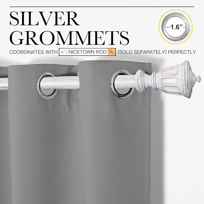 NICETOWN Silver Grey Room Darkening Curtain Panels 90" Long - Image 3