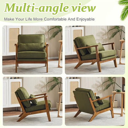 VINGLI Solid Wood Wide Armrests Accent Chair, Upholstered Mid Century Modern - Image 8