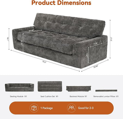 MONVANE 75.6" Convertible 3 Seater Sofa, Comfy Chenille Cloud Couch - Image 3