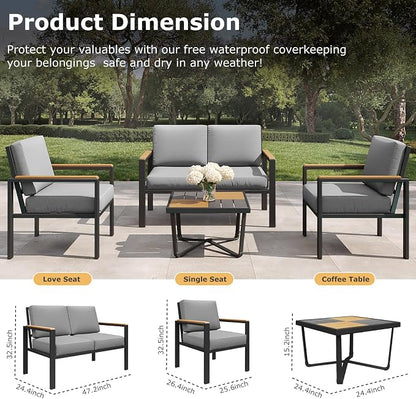 4-Piece Outdoor Patio Furniture Set, Metal Conversation Sofa Set - Image 2