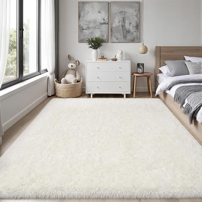 PLHXFR 4x6 Area Rugs Living Room: Fluffy Bedroom Rug Shag Carpet White | - Image 2