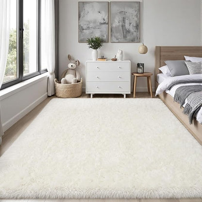 PLHXFR 6x9 Area Rugs Living Room: Fluffy Bedroom Rug Shag Carpet White | - Image 2