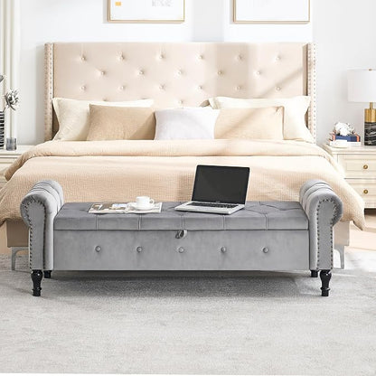 Storage Bench for Bedroom, Velvet 67" End of Bed Bench, King Size Benches - Image 4